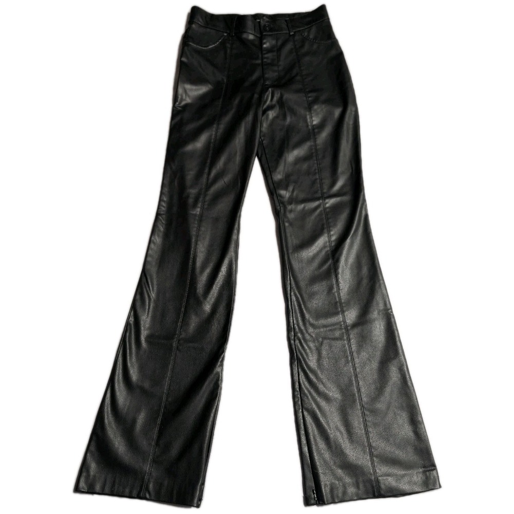Zara‎ Faux Leather Flare Pants Womens Medium Black High Rise Wide Leg Vegan
